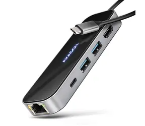 Axagon HMC-6GL, USB-5-Gbit/s-Hub, 3x USB-A-Anschlüsse, HDMI 4k/60 Hz, RJ-45 GLAN, PD 100 W, USB-C-Kabel 20 cm