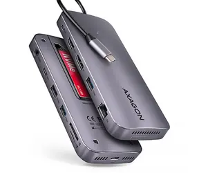 Axagon HMC-12GM2, USB-Hub (10 Gbit/s), 3x USB-A, USB-C, HDMI & DP (4K/60 Hz), RJ-45, M.2, SD/mSD, Audio, PD 100 W, Kabellänge 50 cm