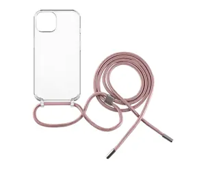 FIXED Pure Neck Case mit rosa Umhängeband für Apple iPhone 15 PLUS