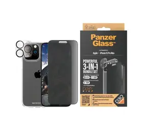 PanzerGlass - Bundle PicturePerfect + UWF Privacy Tempered Glass + D3O Hard Case für iPhone 15 Pro Max