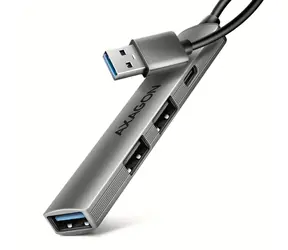 Axagon HUE-STA, 4X USB-Aluminium-Streifen-Hub, 1x USB-A 5 Gbit/s, 2x USB-A & 1x USB-C 480 Mbit/s, USB-A-Kabel 12 cm