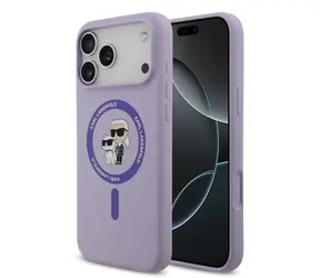 Karl Lagerfeld Flüssigsilikon Karl und Choupette MagSafe Rückseite für iPhone 17 Pro Max Lila
