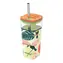 Quokka Liquid Cube Tropical Toucans Glas-Reisebecher mit Strohhalm, 540 ml