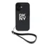 DKNY PU-Leder Stack Logo Handgelenksschlaufe Back Cover für iPhone 16 Schwarz