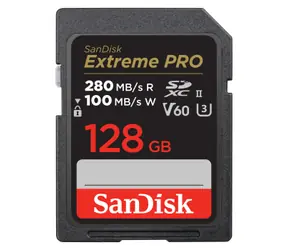 SanDisk Extreme PRO SDXC 128 GB / Speicherkarte / Klasse 10 / UHS-II U3 / V60 / Lesen: 280 MB/s / Schreiben: 100 MB/s