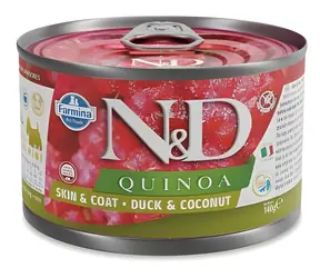 Farmina N&D Quinoa Hunde-Haut & Fell Ente & Kokosnuss Mini / Dosenfutter für Hunde / 140 g / Unterstützung für Haut und Fell