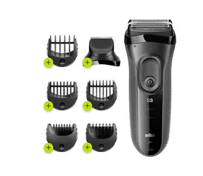 Braun Series 3 3000BT Shave&Style, schwarz, grau / Folienrasierer / 3 SensoFoil Scherköpfe / Nass- und Trockenrasur / 5 Aufsätze
