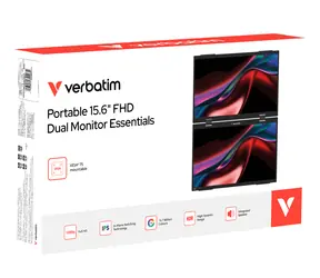 2 × 15,6" Verbatim Portable Dual Monitor Essentials, schwarz / Tragbarer Dual-Monitor / IPS / FHD 1920 × 1080 / USB-C