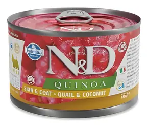 Farmina N&D Quinoa Hundefutter für Haut und Fell mit Wachtel und Kokosnuss (Mini) / Dosenfutter für kleine Hunderassen / 140 g