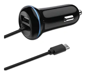 2GO 12W schwarz / Autoladegerät / 1x USB-A / 1x USB-C / 140 cm
