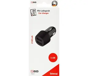 2GO schwarz / Autoladegerät / 2x USB-A / 12 W / 2 A