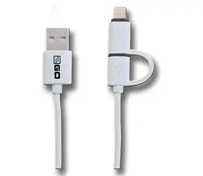 2GO 2-in-1 weiß / Daten- und Ladekabel / USB-A auf Micro-USB + Lightning / 1 m
