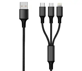 2GO 3-in-1-Ladekabel, schwarz, USB-A auf Micro-USB, USB-C und Lightning, 3 m, 3 A