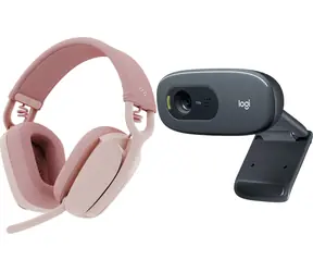 Logitech Zone Vibe 100 + C270 / Set: Kabellose Kopfhörer mit Mikrofon und Webcam / Bluetooth / USB-C