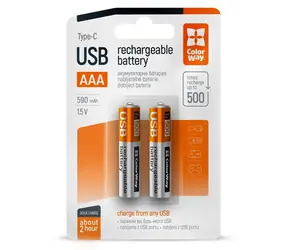 Colorway Akku AAA 590 mAh / Wiederaufladbarer Akku / 1,5 V / USB-C / 2 Stück