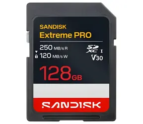 SanDisk Extreme PRO SDXC 128 GB / SDXC-Speicherkarte / Lesegeschwindigkeit 250 MB/s / Schreibgeschwindigkeit 120 MB/s