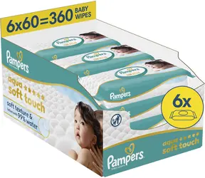 Pampers Aqua Soft Touch Plastikfrei / Feuchttücher / 6 x 60 Stück