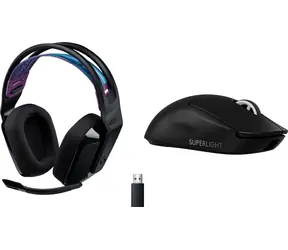 Logitech G535 Lightspeed Schwarz + G PRO X SuperLight 2 / Kabelloses Headset und Maus / Mikrofon / LIGHTSPEED