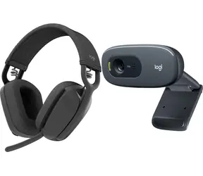 Logitech Zone Vibe 100 (981-001213) + C270 / Kabelloses Headset mit Mikrofon und Webcam / Bluetooth / USB-C