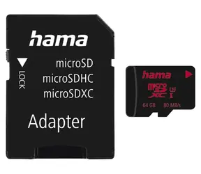 HAMA microSDXC 64 GB / Speicherkarte / UHS-Geschwindigkeitsklasse 3 / UHS-I / 80 MB/s / + Adapter