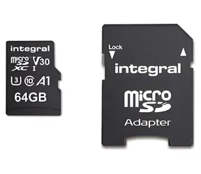 Integral microSDHC/SDXC-Kartensteckplatz 64 GB / Speicherkarte / UHS-I U3 V30 / Lesen: 100 MB/s / Schreiben: 45 MB/s