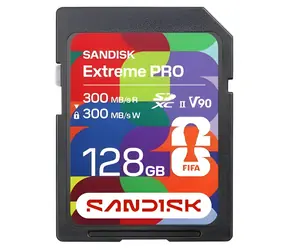 SanDisk Extreme PRO SDXC 128 GB FIFA WORLD 2026 / Speicherkarte / UHS-II V90 / Lesegeschwindigkeit: 300 MB/s / geeignet für 8K
