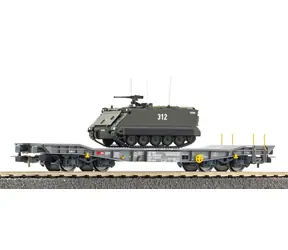 Piko 96280 Plattformwagen Slmmnps mit Fahrzeug M113 SBB-CFF / Wagen / Maßstab H0 (1:87) / Epoche V / Länge 153 mm