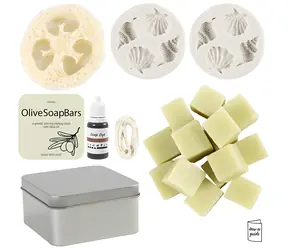 Seifenherstellungsset „Muscheln“ von Creativ Company, Olivgrün / Kreativset / Muscheln / Luffaschwamm und Olivenöl