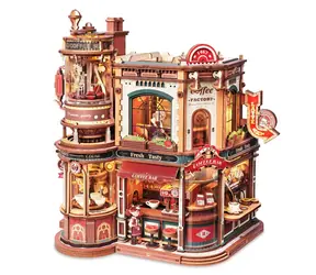 Robotime 3D-Holzpuzzle Kaffeefabrik / Spielbox / 593 Teile / ab 14 Jahren / LED-Beleuchtung / USB-C