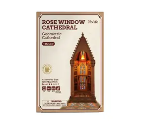 Robotime 3D-Holzpuzzle „Geometrische Kathedrale“ / 3D-Puzzle / LED-Beleuchtung / Details aus Buntglas / Ab 14 Jahren