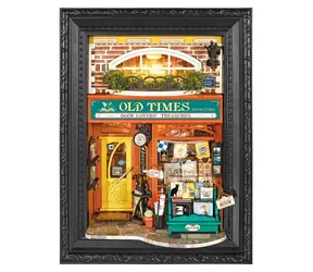 Robotime Old Times Buchhandlung / 3D-Holzpuzzle im Rahmen / 157 Teile / LED-Beleuchtung / ab 14 Jahren