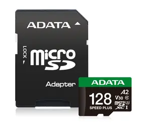 ADATA Speed PLUS microSDXC 128 GB + Adapter / Speicherkarte / UHS-I U3 V30 A2 / R: 180 MB/s / Schreiben: 160 MB/s