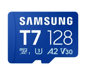 Samsung T7 128 GB blau / Micro SDXC / UHS-I U3 / V30 / A2 / Lesegeschwindigkeit: 170 MB/s