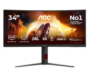 34" AOC CU34G4Z Schwarz / Monitor / Schnelles VA-Panel / 3440 x 1440 / 21:9 / 240 Hz / 0,3 ms / 2 x HDMI 2.1 + DP / VESA / FreeSync
