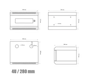 DATACOM 10"-Rack, einteilig, 4 HE, 280 mm, schwarz / Wandmontage / Glastür