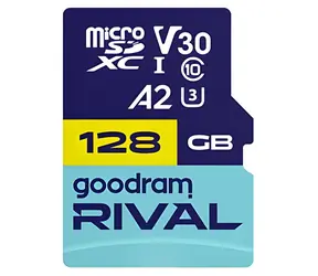 Goodram RIVAL M2AA microSDXC 128 GB + SD-Adapter / Klasse 10 / UHS-I / U3 / A2 / V30 / R: bis zu 170 MB/s / Schreiben: bis zu 120 MB/s