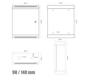 DATACOM Rack 10" 9U/140 / einteilig / schwarz / Tür aus Blech