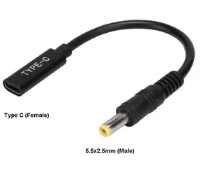 CoreParts USB-C auf 5,5 x 2,5 mm, schwarz / Netzteil für Laptops / Ausgang 2,5 A