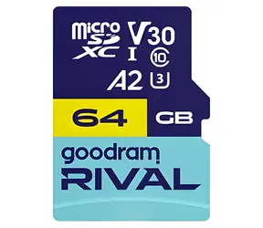 Goodram RIVAL M2AA microSDXC 64 GB + SD-Adapter / Klasse 10 / UHS-I U3 / A2 / V30 / R: bis zu 170 MB/s / Schreiben: bis zu 120 MB/s
