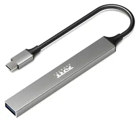 PORT CONNECT 900163 silber / USB-C-Hub / 4X USB / USB-C PD 100W / Aluminiumgehäuse