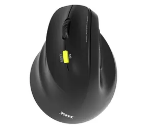 PORT CONNECT Ergo Shape Linkshänder-Maus, schwarz / Kabellose ergonomische Maus / Bluetooth + 2,4 GHz / 2400 DPI