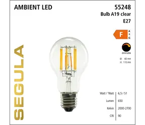 SEGULA LED-Lampe 6,5 W (51 W) klar / LED-Lampe / E27 / 650 lm / 2000-2700 K / dimmbar