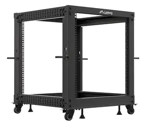 Lanberg Open Rack 12 HE schwarz / Standrack / 19" / 600 × 600 mm / Tiefe verstellbar 576-1034 mm / Tragfähigkeit 600 kg