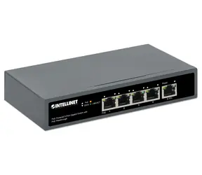 Intellinet Switch 5- Port Gigabit High PoE / 4X PoE 802.3bt / 65W / PD-Uplink / Wandmontage