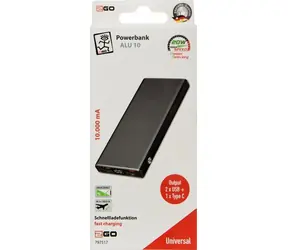 2GO 10000mAh schwarz / Powerbank / Leistungsabgabe 42,5W / Display / 2x USB-C / 2x USB-A