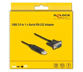 DeLock USB-A - RS-232 schwarz / Reduktion / FTDI FT232R / 0,5 m