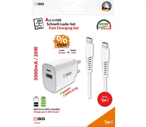 2GO weiß / Netzteil / 1x USB-A / 1x USB-C / 20 W / inkl. 100 cm USB-C-Kabel