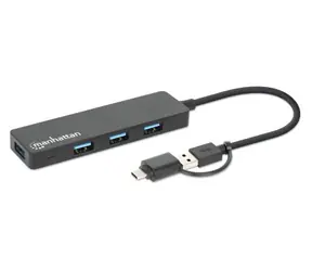 Manhattan Kombi-Hub schwarz / USB-Hub / 4X USB-A + USB-C / USB 3.2 Gen 1 / 5 Gbit/s / Bus-Stromversorgung