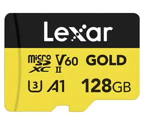 Lexar GOLD microSDXC 128 GB / V60 / U3 / A1 / Lesegeschwindigkeit bis zu 280 MB/s / Schreibgeschwindigkeit bis zu 100 MB/s