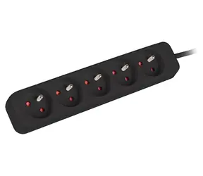 Lanberg schwarz / Verlängerungskabel für USV / 1 m / 5 Steckdosen